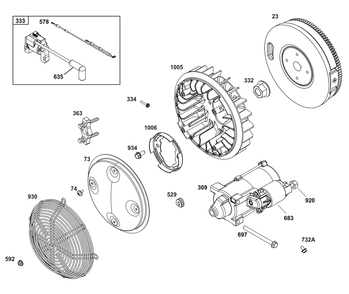 Flywheel/Ignition/Starter Group Diagram and Parts List for 385447-3176-H7 200000 - 399999 Briggs and Stratton Engine